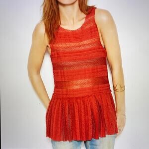 Free People Top S Womens Lace Peplum Boho Romantic Girly Flirty Sheer Pucker